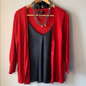 Red Cardigan sweater! Flawless!
